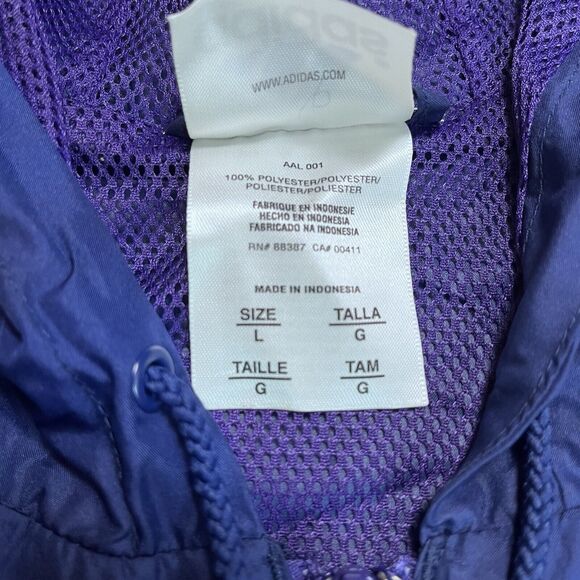 Vintage Adidas Windbreaker Track Jacket Hoodie White Stripe Y2K Size Large - Picture 5 of 14